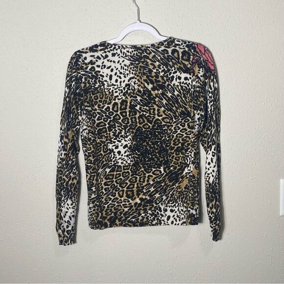 Boston Proper Animal Print Floral Jewled Button Front Cardigan Women's Size M - Picture 15 of 16
